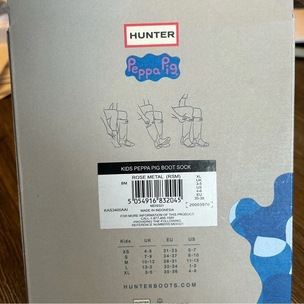 Hunter x Peppa Pig Kids Original Boot Socks XL US 4-6 Rose Metal Pink NIB Rare